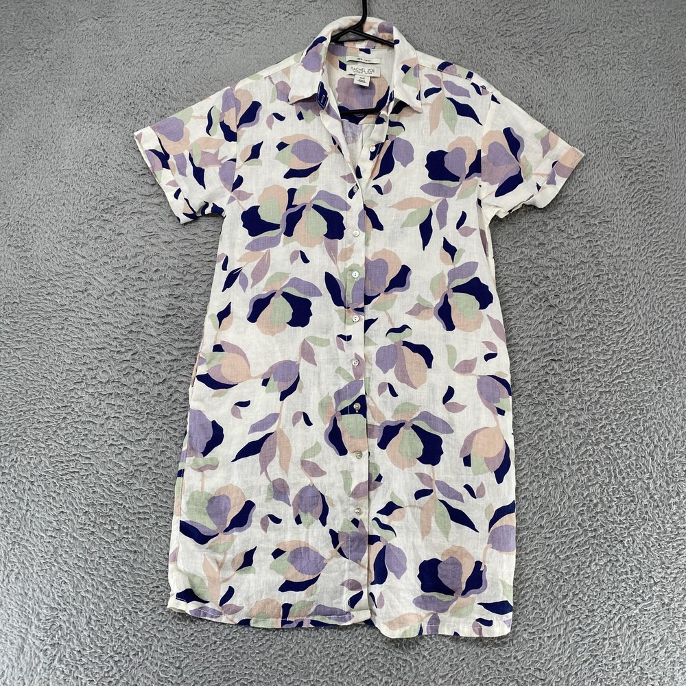 Rachel Zoe Shirt Dress Womens XS Floral Linen Collared Button Front Summer